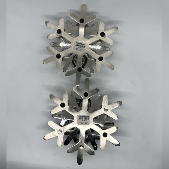 Crate & Barrel Pair of Shiny Snowflake Taper Holders - Picture 6 of 6